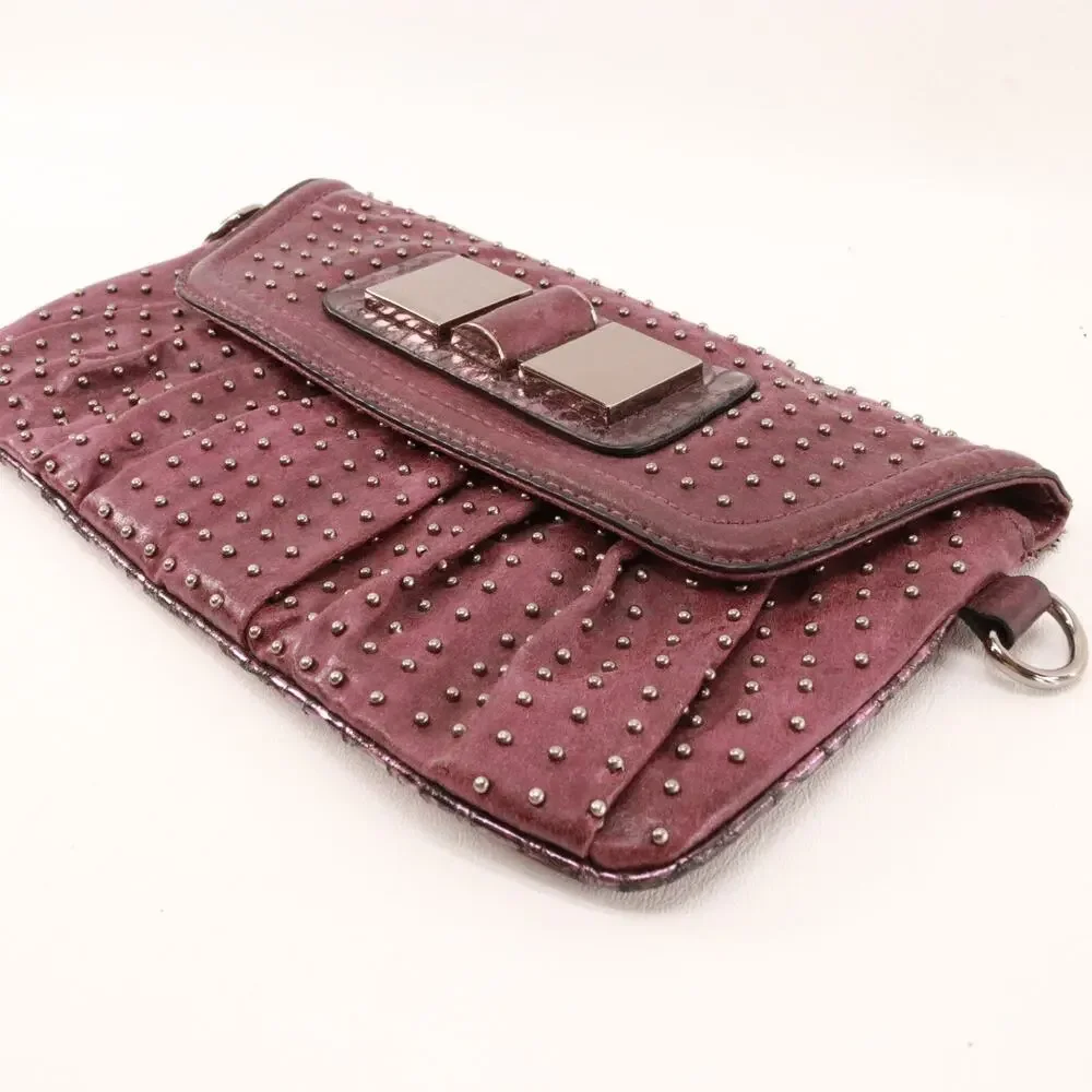 Guess Clutch Handbag Women Small Sangria Red Pewter Studded Purse Pouch Bag